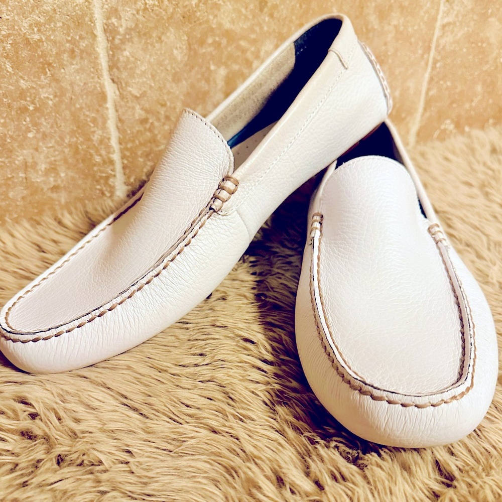 POLO Ralph Lauren Woodley White Leather Mens Driving Shoes 10.5